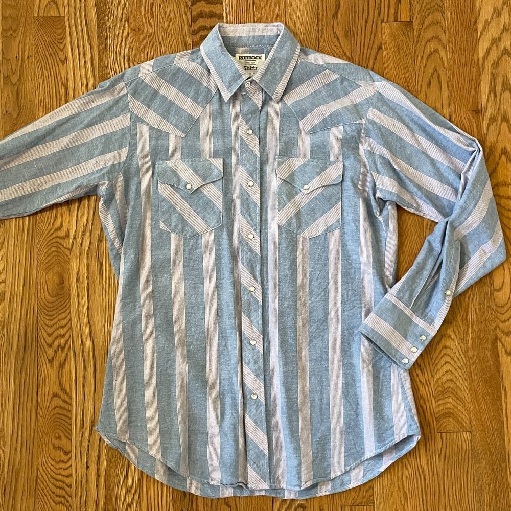 {Ruddock Shirts} Men's Striped Western Pearl Snap Shirt Sz. 16/34 X Long Tall
